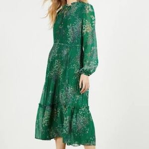 NWT Ted Baker Green Pleated Floral Dress sz 0 pink purple yellow flowers